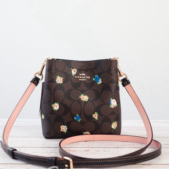 Coach Mini Dark Brown Floral Crossbody Bag - Picture 4 of 8